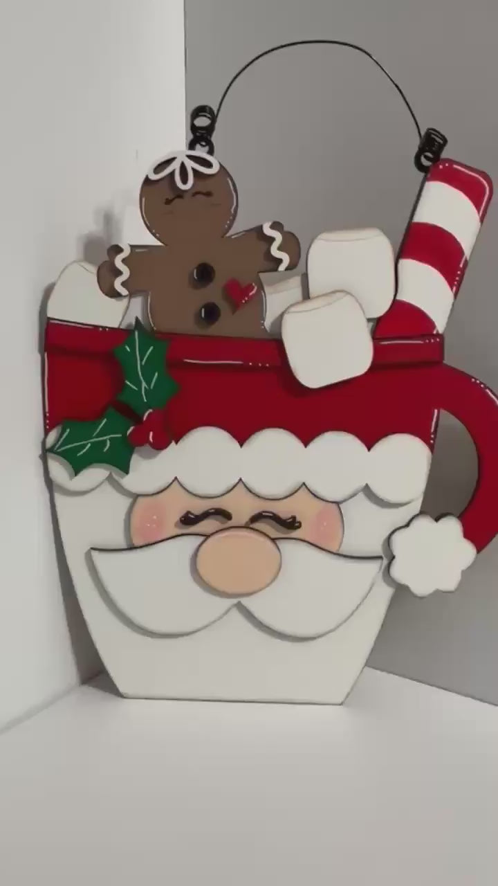 Santa Hot Cocoa Cup Of Cheer Door Hanger, DIY Wood Craft Kit