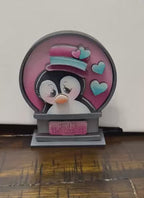 Penguin Valentines Insert for Snow Globe DIY Interchangeable Decor, Wood Paint Kit,  Interchangealbe Snow Globe