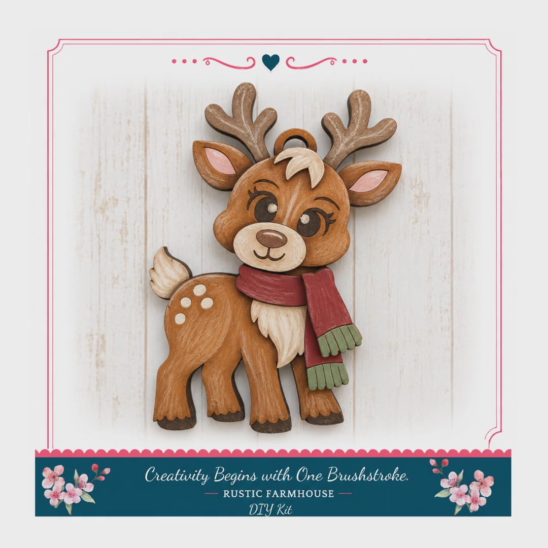Diy Christmas Ornament Kit, Reindeer 3.5x4.5 In. Laser Etched MDF