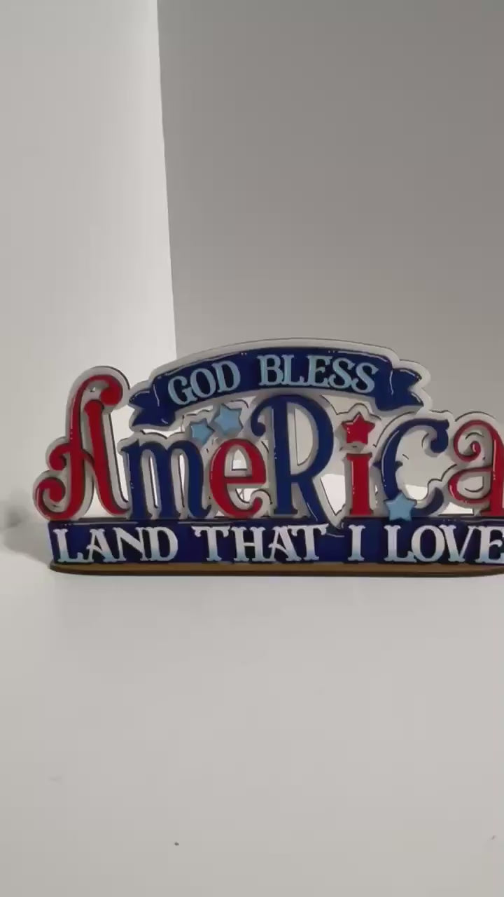 DIY Patriotic Shelf Sitter, God Bless America Wood Cutout, Land That I Love Sign, USA Craft Kit, 4th of July Tiered Tray