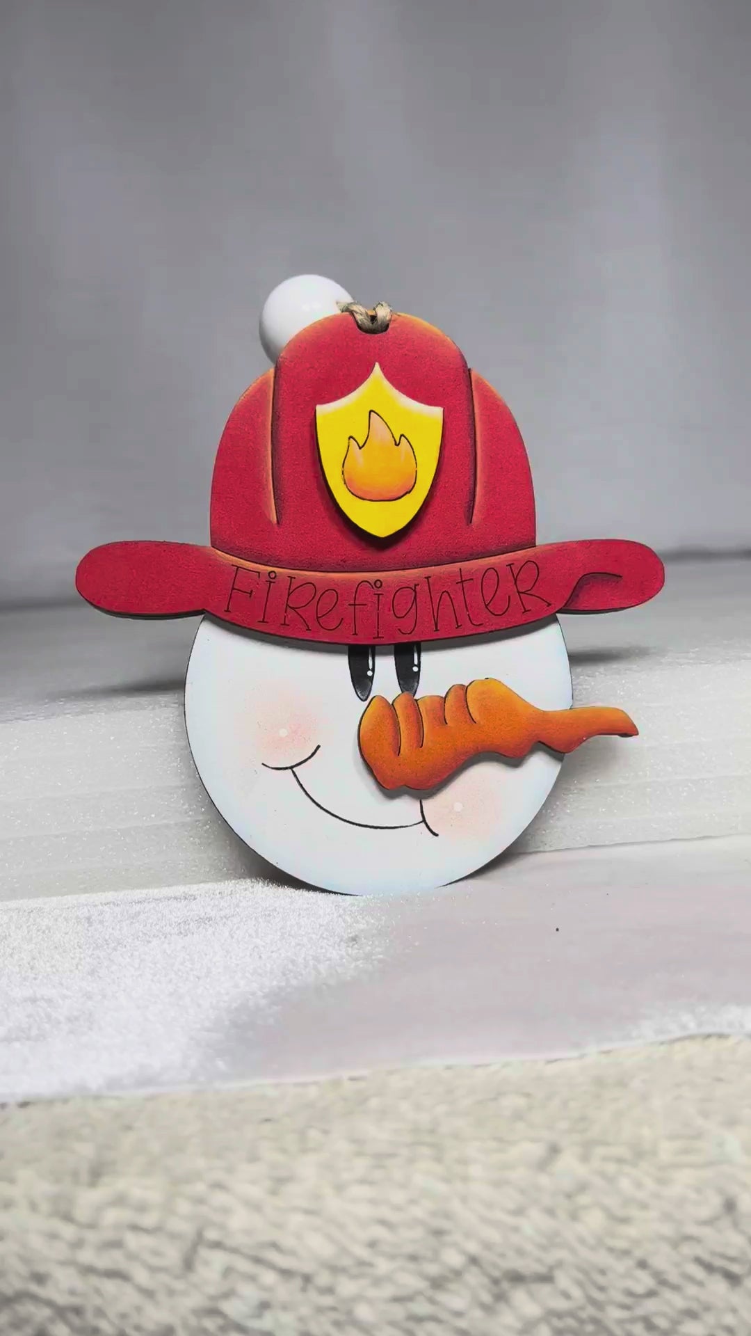 Firefighter Snowman Christmas Ornament,  DIY Wood Paint Kit