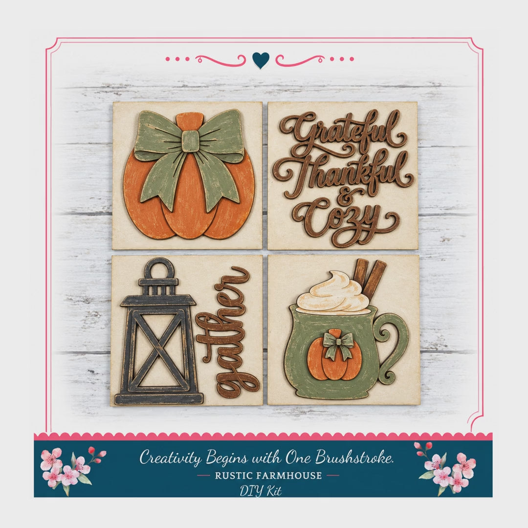 Thanksgiving Fall Interchangeable Tiles DIY Paint Kit Wood Tile Craft Kit Ladder