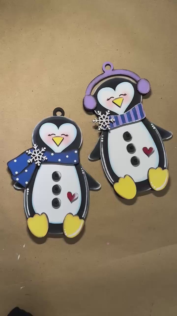 Christmas Penguin Ornaments, Set of 2,  Gift Card Holder Ornament, Kids Craft Kit, DIY Wood Blanks