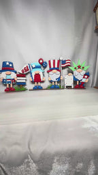 DIY 4th of July Gnome Shelf Sitter – Patriotic Wood Craft Kit – Paint Your Own - Tiered Tray Decor