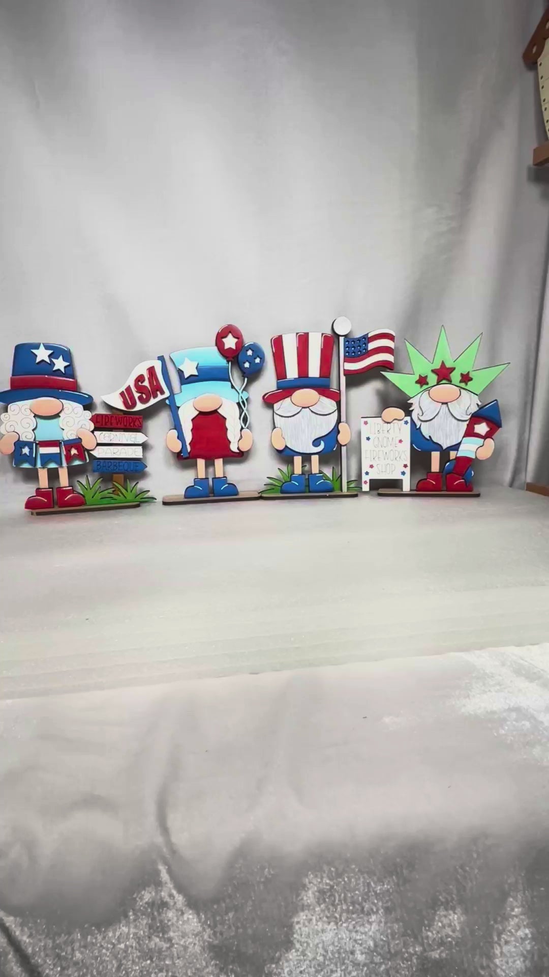 DIY 4th of July Gnome Shelf Sitter – Patriotic Wood Craft Kit – Paint Your Own - Tiered Tray Decor