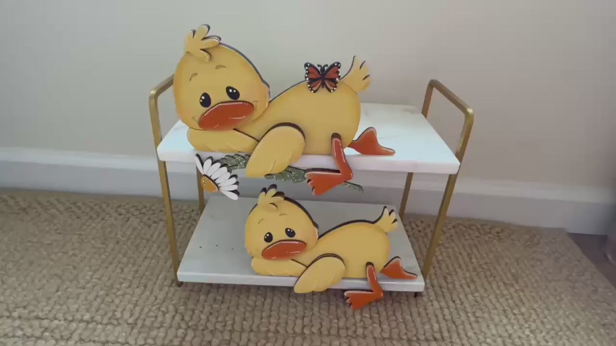 Spring Duck with Daisy Shelf Sitter DIY Wood Paint Kit | Farmhouse Tiered Tray Decor Hanging Duck Sign