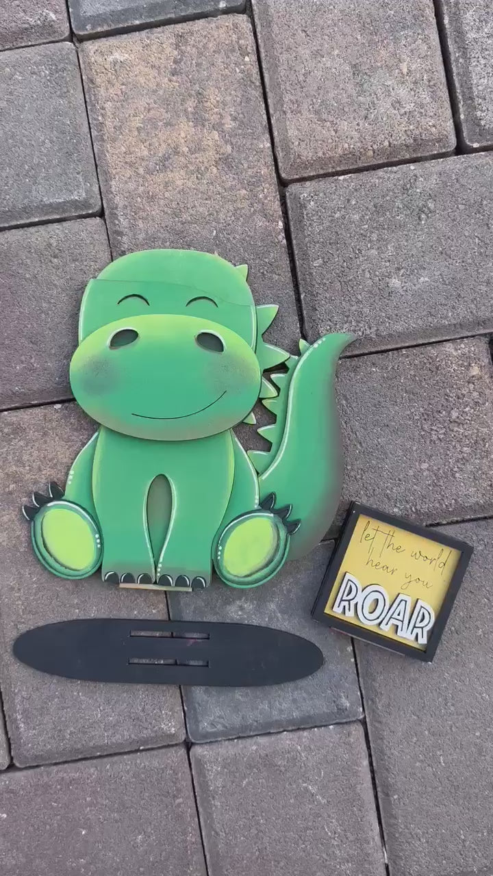 Dinosaur with 12 Interchangeable Seasonal Hats, Insert and tile holder, Season DIY Decor