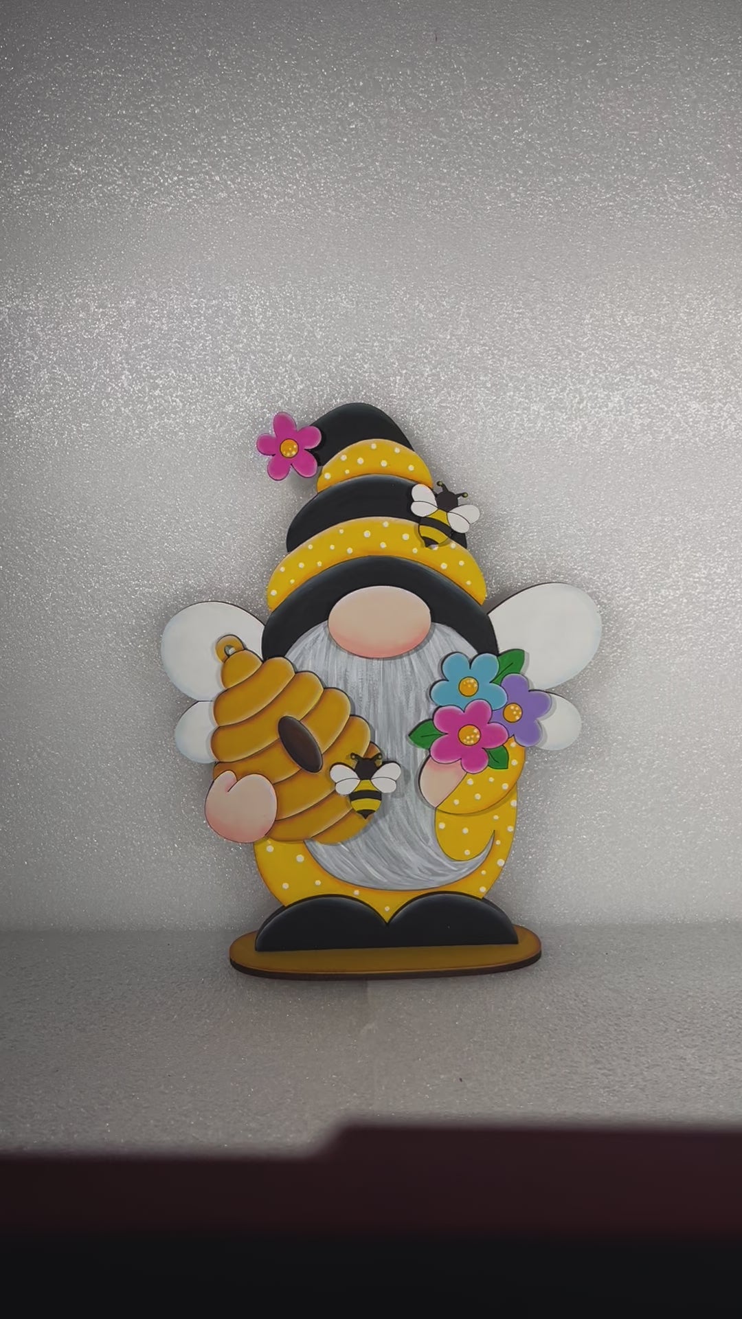 Bee Gnome Shelf Sitter, Standing Bumble Bee Gnome,  DIY Gnome kit, Tiered Tray Decor