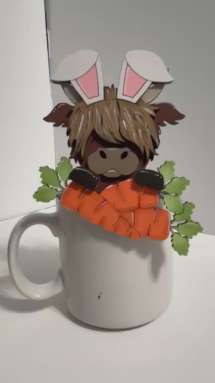 Adorable Mug Hugger | Highland with Carrots | Perfect Gift Topper for Mugs, Plants, and More!