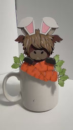 Adorable Mug Hugger | Highland with Carrots | Perfect Gift Topper for Mugs, Plants, and More!