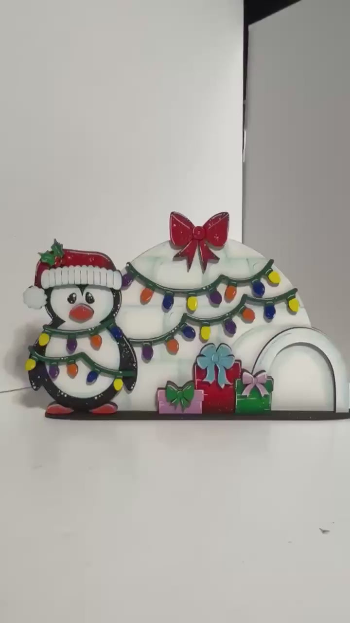 Christmas DIY Standing Penguin and Igloo Wood Paint Kit, Shelf Sitter