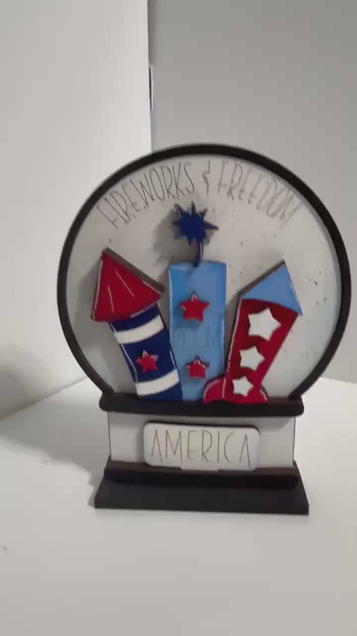 Fireworks Fourth of July Snow Globe Insert, DIY Interchangeable Decor Inserts- Wood Paint Kit