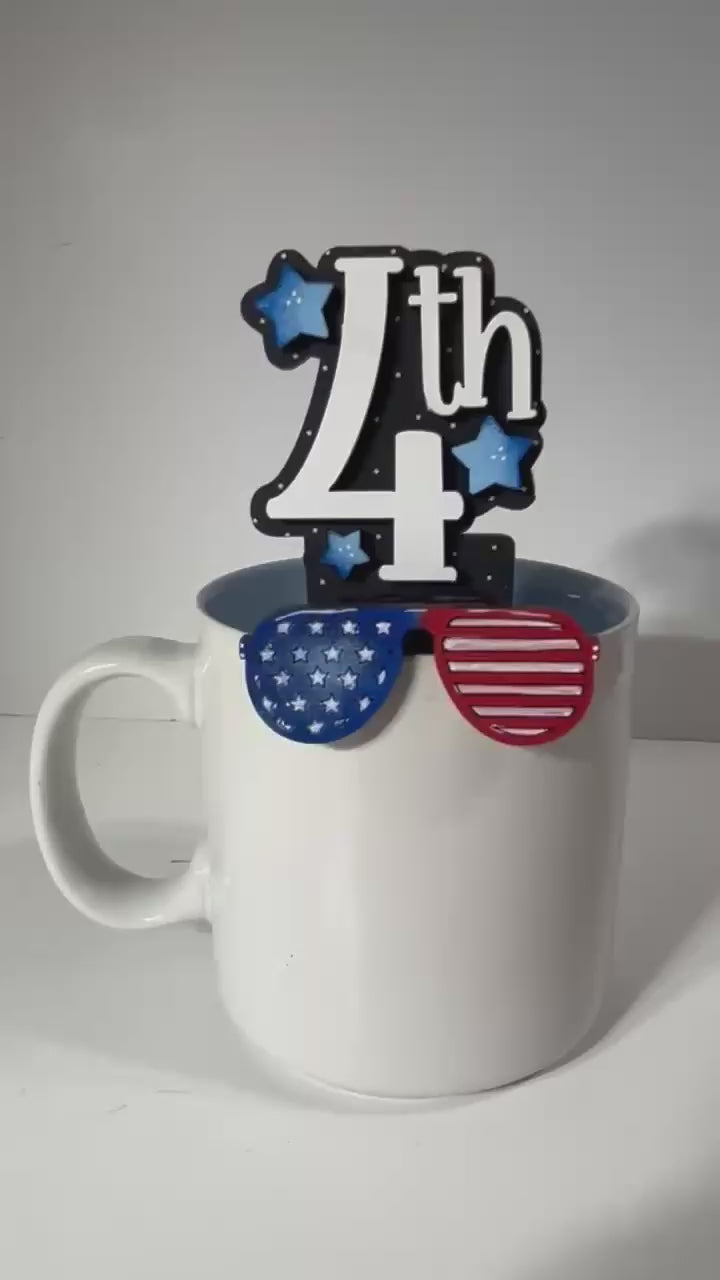 DIY 4th of July Mug Hugger – Patriotic Wood Paint Kit with Star Shades – Americana Tiered Tray Decor – Independence Day