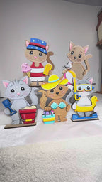 DIY Summer Cat Shelf Sitter Kit, Unfinished Wood Cat Paint Kit, Beach Cat Farmhouse Decor, Tiered Tray Cats