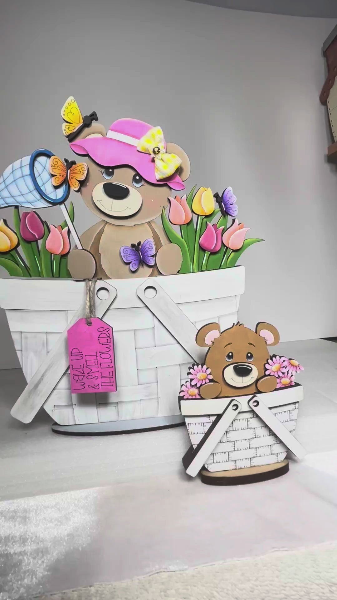 Spring Bear For The Flower Basket Interchangeable Insert,  Interchangeable DIY Wood Insert