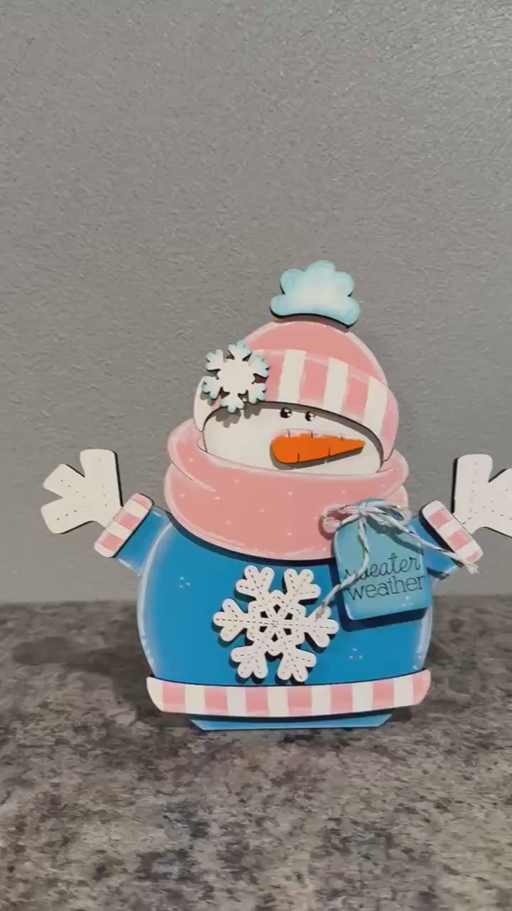 DIY Sweater Weather Snowman Shelf Sitter | Winter Wood Paint Kit | Rustic Holiday Craft