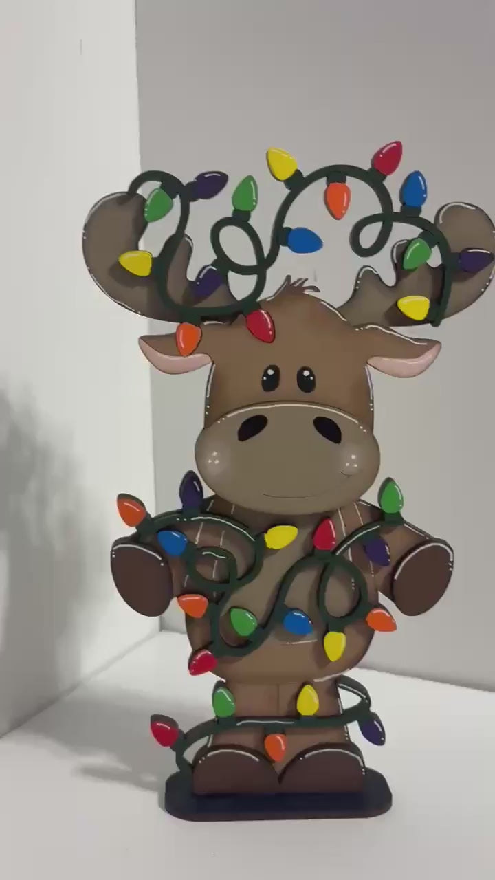 Moose and lights Christmas Shelf Sitter, Wood Paint Kit
