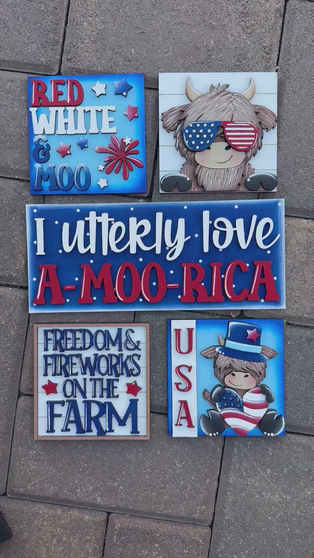 Highland Cow 4th of July Tiles For The Leaning Ladder