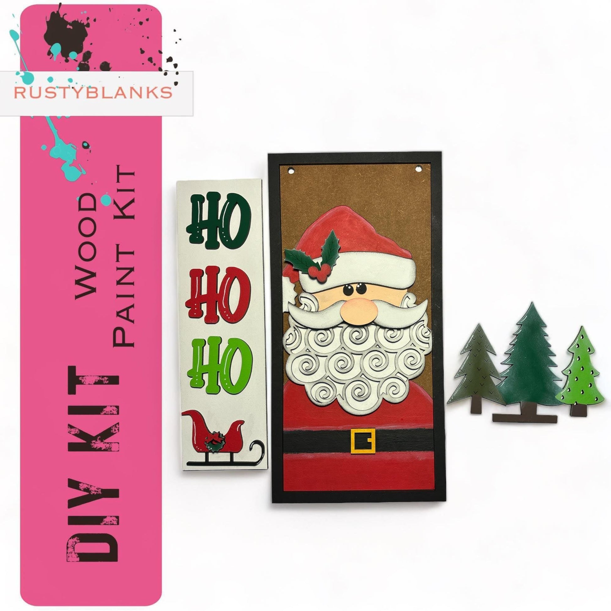 Santa Ho Ho Ho Interchangeable Signs with Trees Insert - Mini Interchangeable Posts - RusticFarmhouseDecor