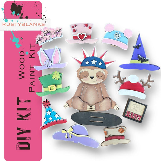 Sloth with 12 Interchangeable Seasonal Hats, Insert and tile holder, Season DIY Decor - RusticFarmhouseDecor