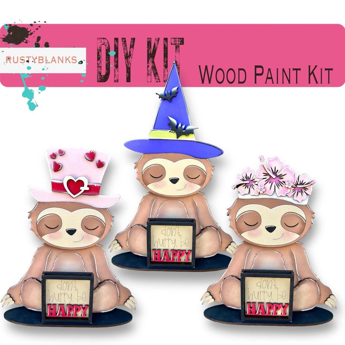 Sloth with 12 Interchangeable Seasonal Hats, Insert and tile holder, Season DIY Decor - RusticFarmhouseDecor