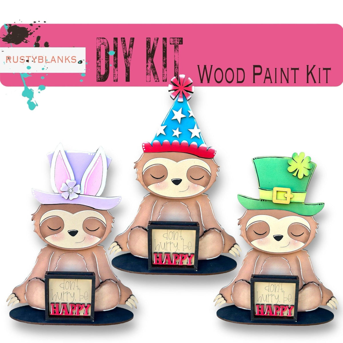 Sloth with 12 Interchangeable Seasonal Hats, Insert and tile holder, Season DIY Decor - RusticFarmhouseDecor