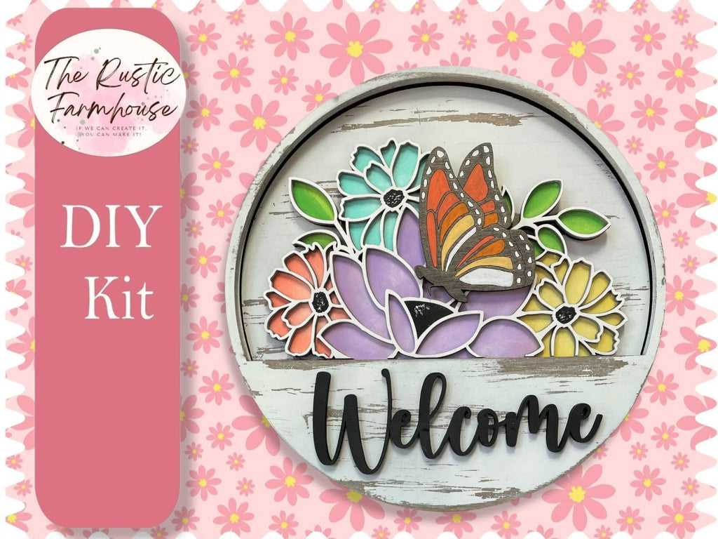 Spring Butterfly insert for Welcome sign, DIY Door decor, 11 inch Door hanger, DIY Interchangeable door hanger insert, Welcome Door Hanger - RusticFarmhouseDecor
