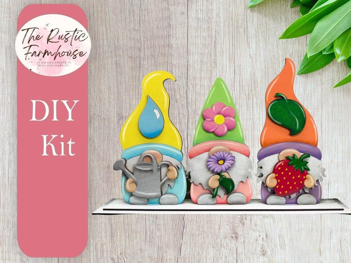 Spring Gnome Shelf Sitter, DIY Gnome kit, Tiered Tray Decor, Garden Gnomes, DIY Gnome Decor - RusticFarmhouseDecor