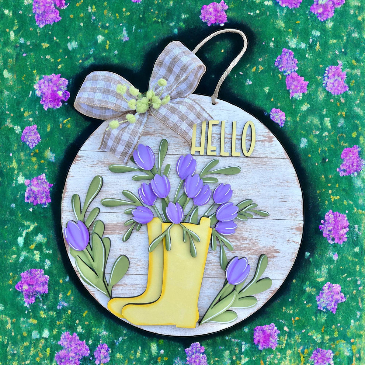 Spring Tulips and Boots DIY Door Hanger - Wood Blanks for Crafting - RusticFarmhouseDecor