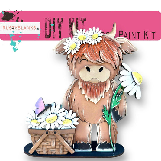 Standing Highland Cow with Daisies, DIY Craft Kit - RusticFarmhouseDecor