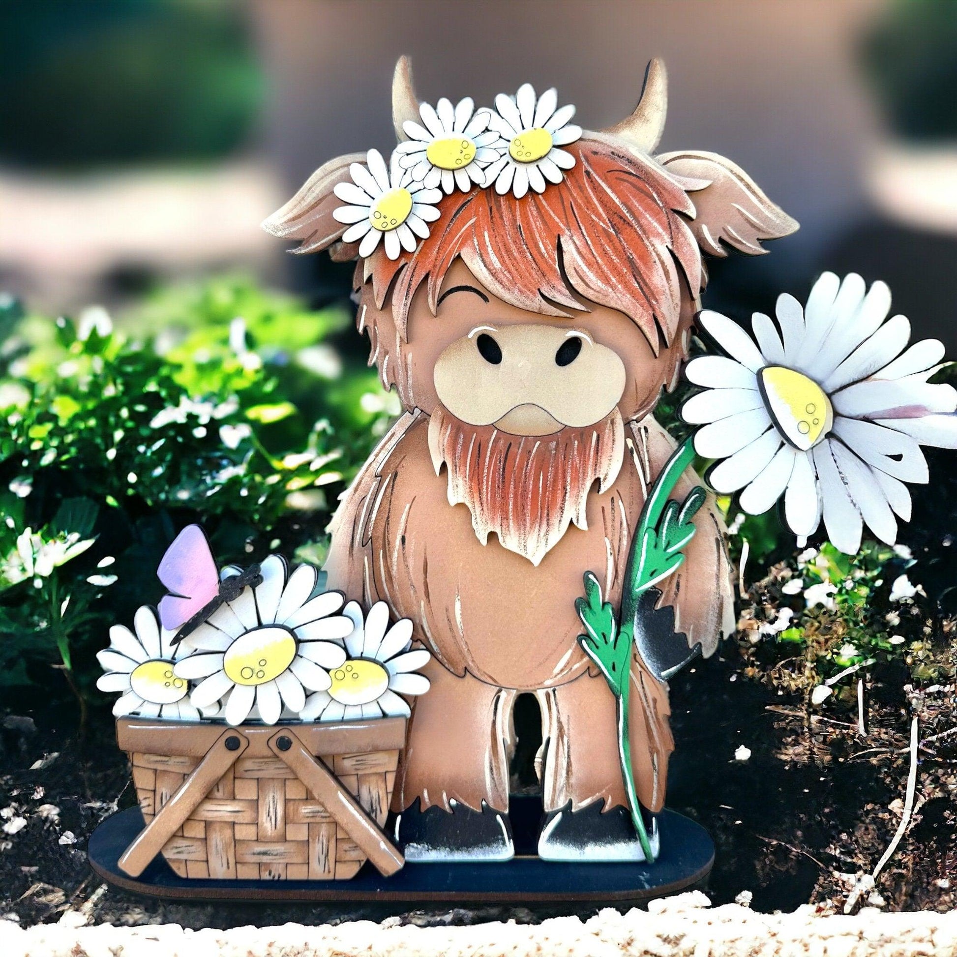 Standing Highland Cow with Daisies, DIY Craft Kit - RusticFarmhouseDecor