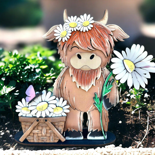 Standing Highland Cow with Daisies, DIY Craft Kit - RusticFarmhouseDecor