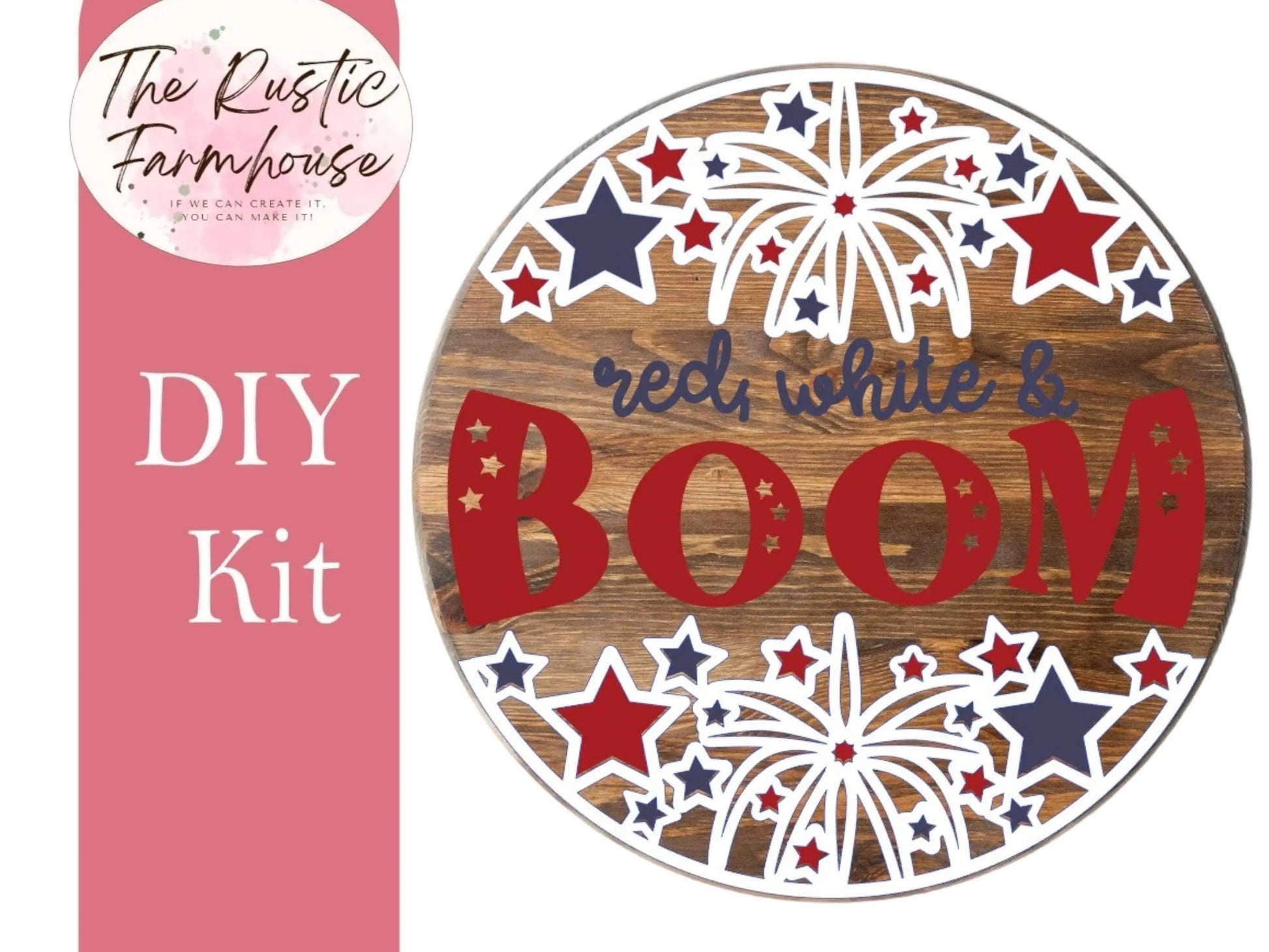 Summer Patriotic Door Hanger Red White & Boom, Unfinished DIY Wood Kit, Blanks to Decorate Home Decor, DIY Door Hanger - RusticFarmhouseDecor