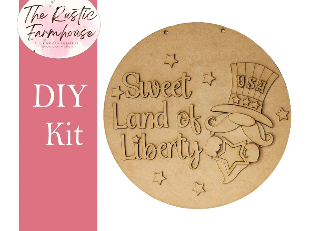 Sweet Land of Liberty Door Hanger, Unfinished DIY Wood Kit, Blanks to Decorate Home Decor, DIY Door Hanger - RusticFarmhouseDecor