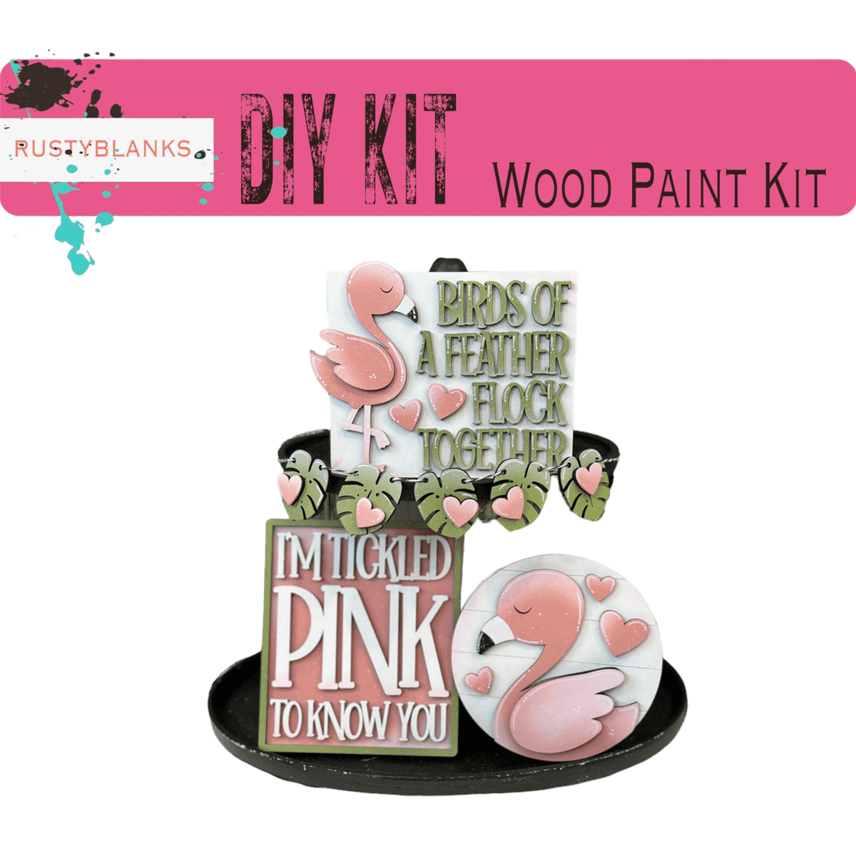 Valentines Flamingo Tiered Tray Set , DIY Tiered Tray, Shelf Sitter - RusticFarmhouseDecor