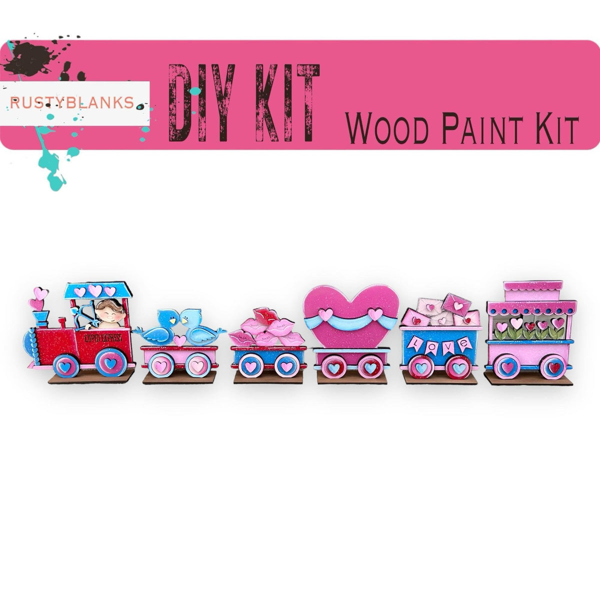 Valentines Standing Train - DIY Wood Blank Paint Kit - RusticFarmhouseDecor
