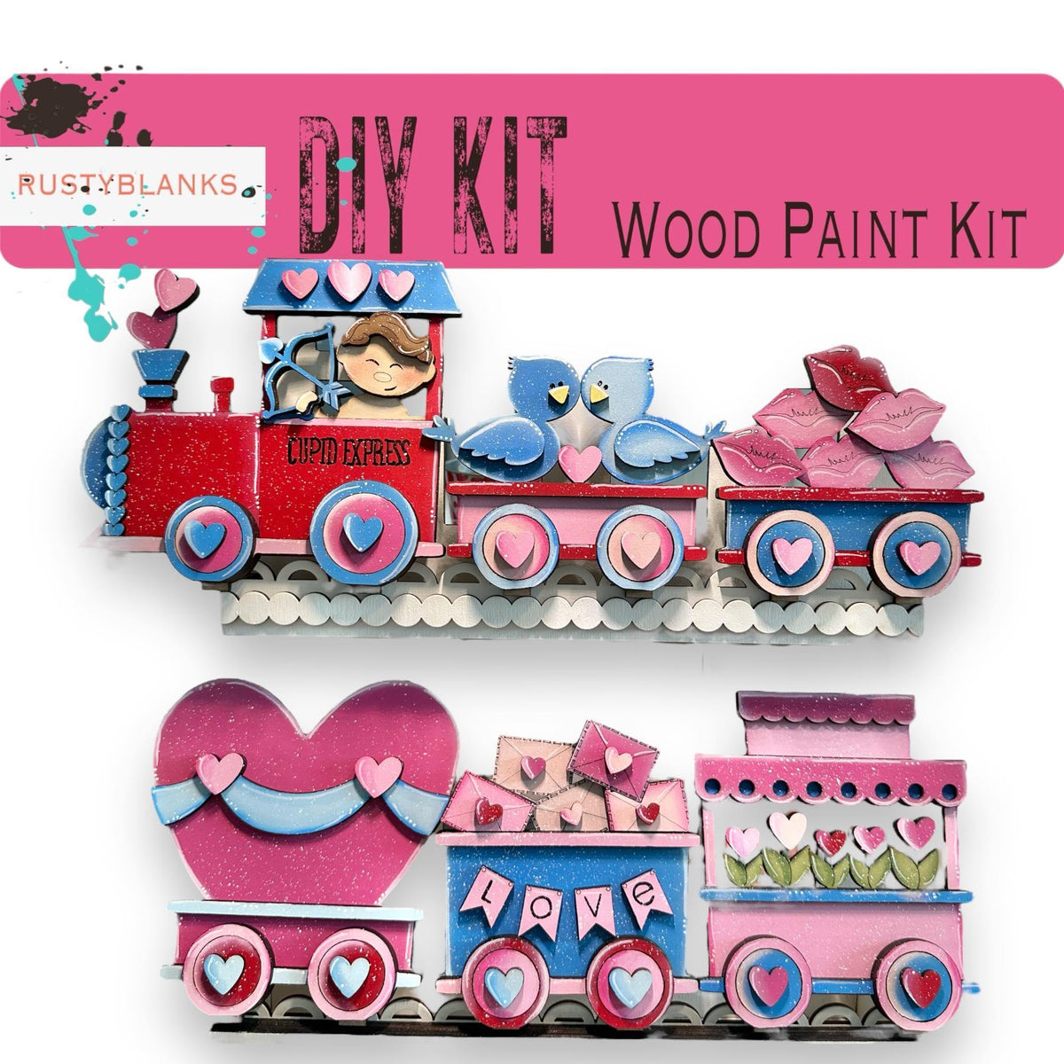 Valentines Standing Train - DIY Wood Blank Paint Kit - RusticFarmhouseDecor