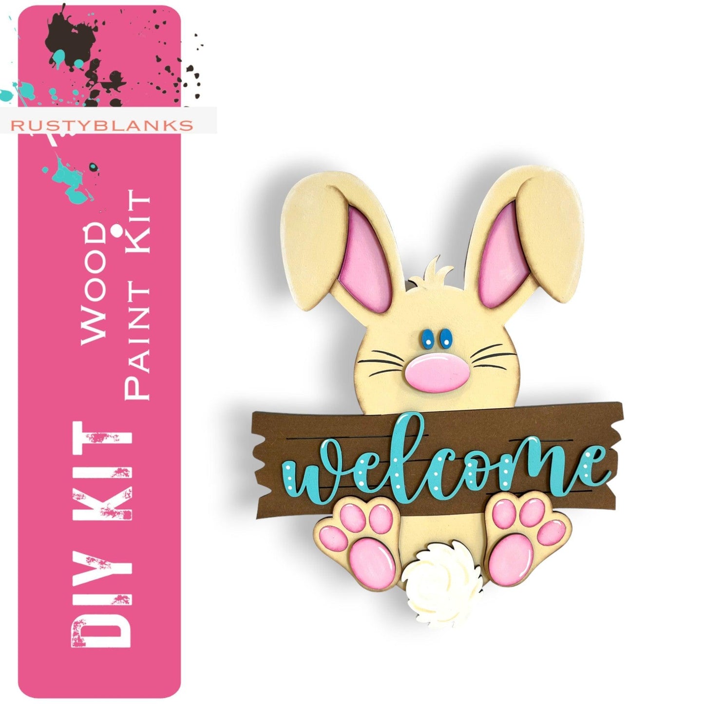 Welcome Hanging Easter Bunny DIY Door Hanger - Wood Blanks for Crafting - RusticFarmhouseDecor