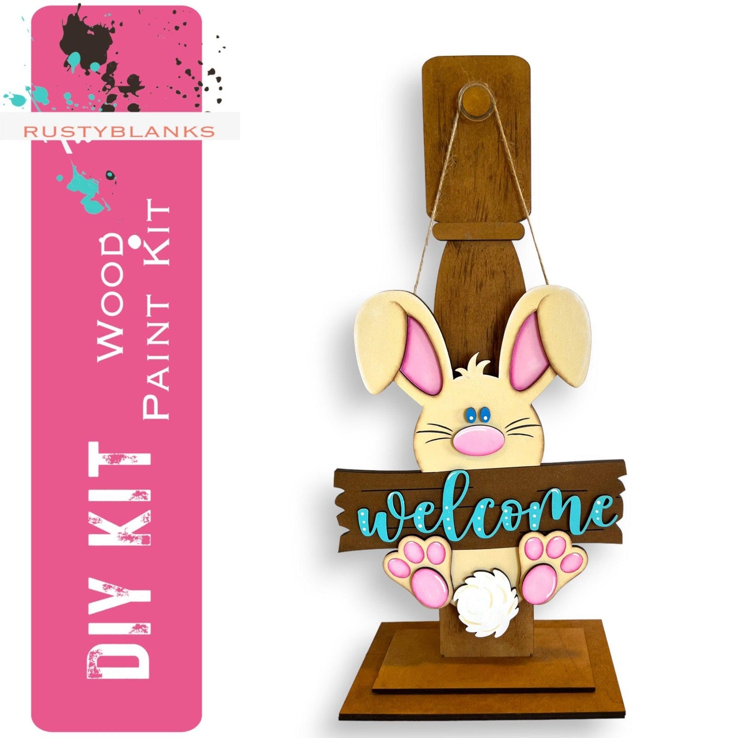 Welcome Hanging Easter Bunny DIY Door Hanger - Wood Blanks for Crafting - RusticFarmhouseDecor