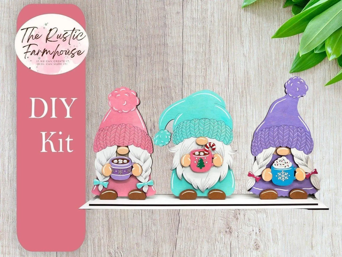 Winter Gnome Shelf Sitter, DIY Gnome kit, Tiered Tray Decor, Sweater Gnomes - RusticFarmhouseDecor