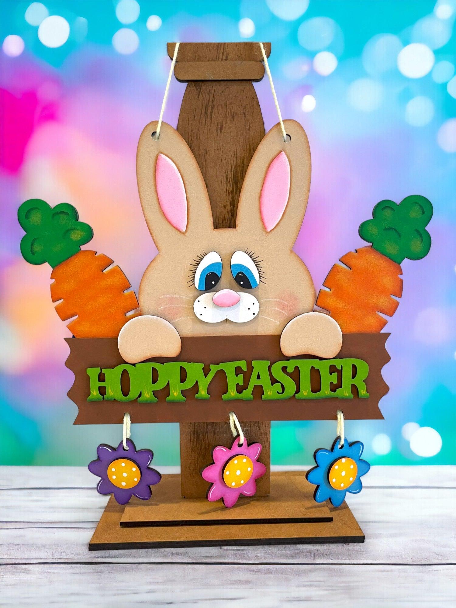 Hoppy Easter Bunny with Carrots Door Hanger, Unfinished DIY Wood Kit, Blanks to Decorate Home Decor, Easter DIY Door Hanger - RusticFarmhouseDecor