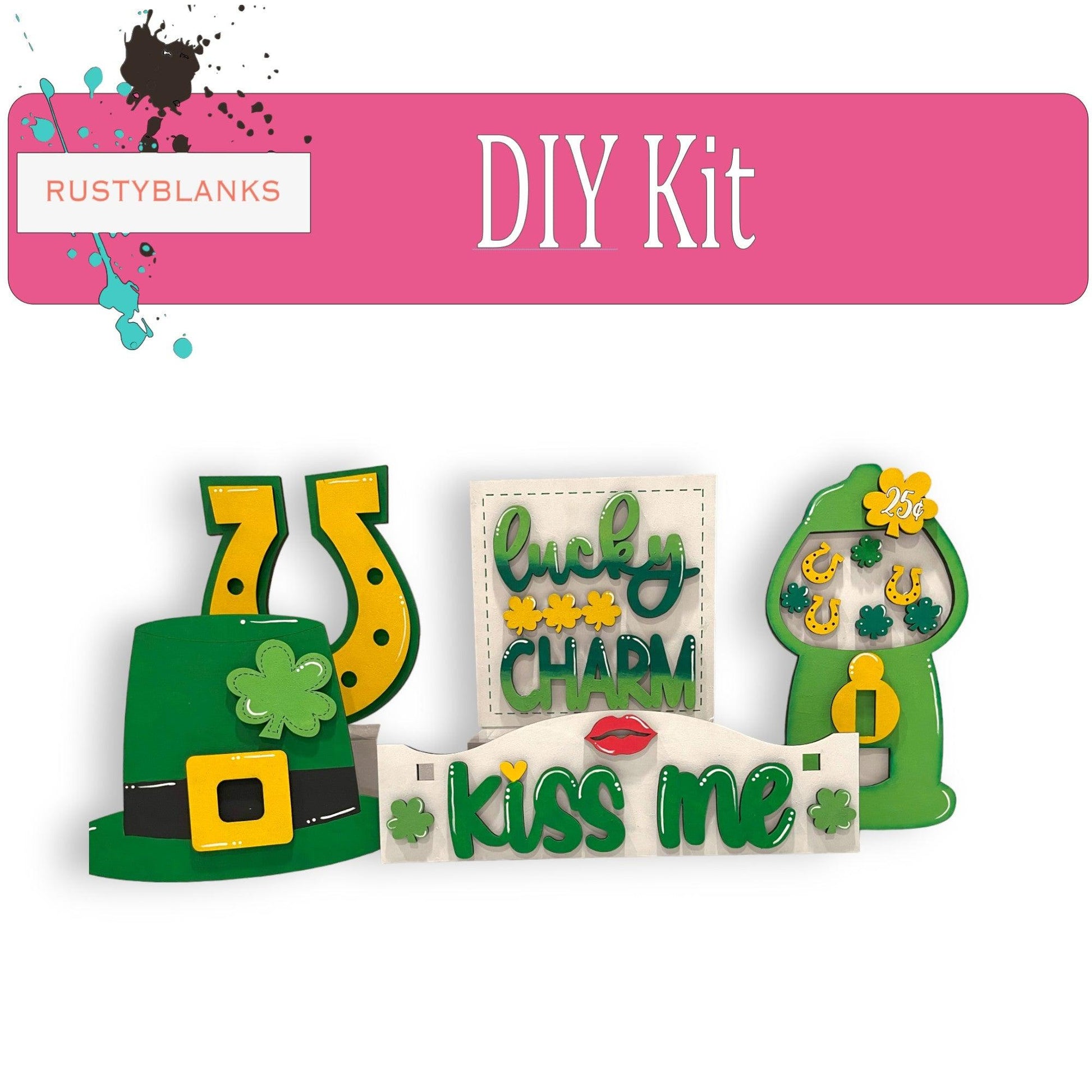 Kiss Me Lucky Charm St Pat's Interchangeable Inserts for our Window or House DIY Kit - RusticFarmhouseDecor