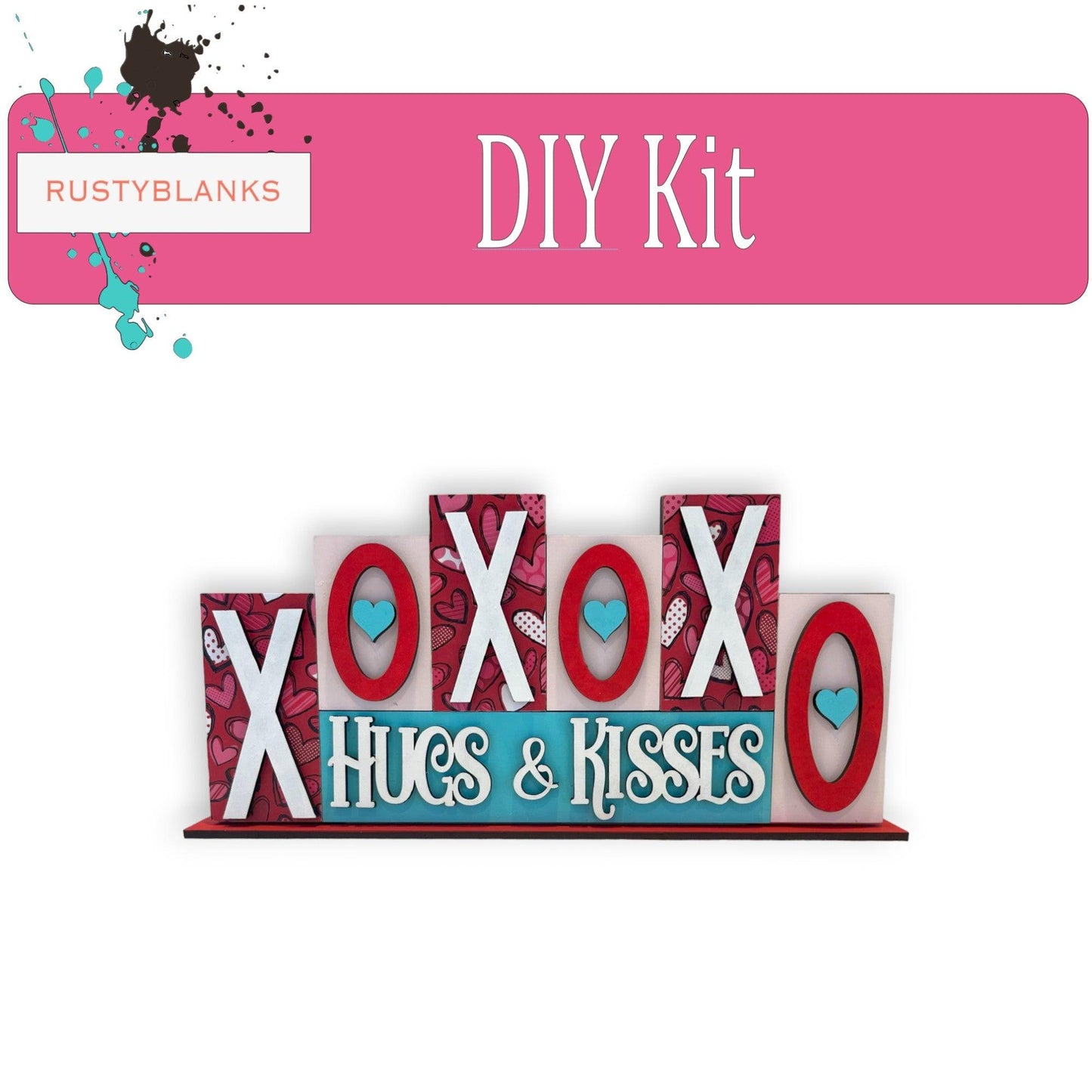 XOXO Valentines Day Block Shelf Sitter , DIY Holiday Deco - RusticFarmhouseDecor