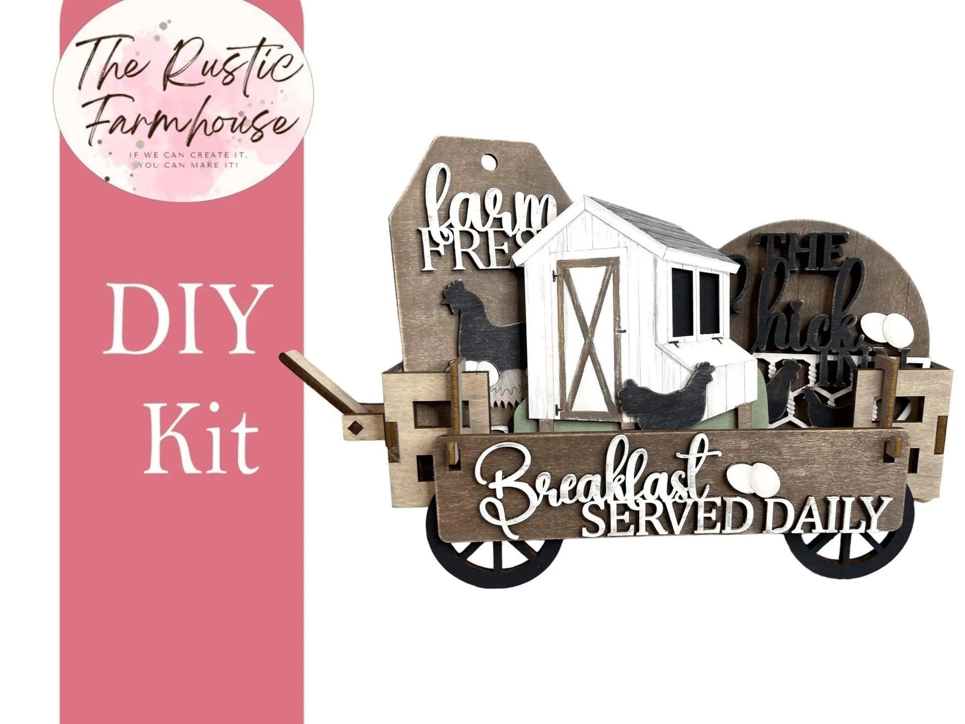 Add on for Interchangeable Wagon/Crate/Raised Shelf Sitter - Chicken Insert Unfinished DIY Wood Kit, Blanks to Decorate Home Decor - RusticFarmhouseDecor