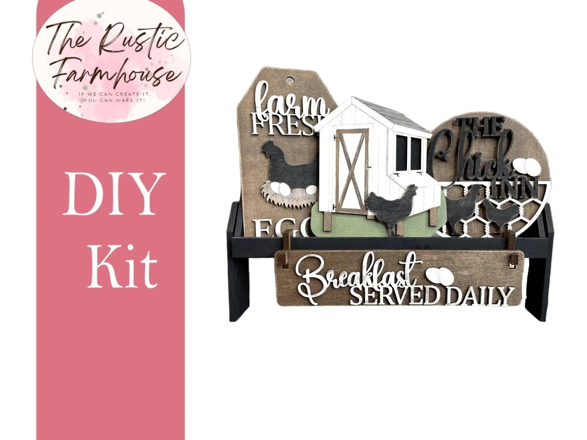 Add on for Interchangeable Wagon/Crate/Raised Shelf Sitter - Chicken Insert Unfinished DIY Wood Kit, Blanks to Decorate Home Decor - RusticFarmhouseDecor