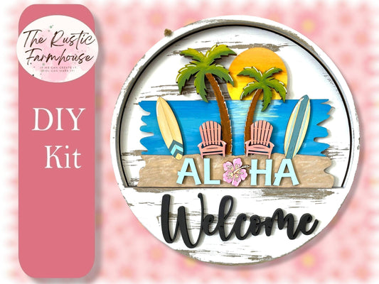Aloha insert for Welcome sign, DIY Door decor, 11 inch Door hanger, DIY Interchangeable door hanger insert , Hawaii Welcome Door Hanger - RusticFarmhouseDecor