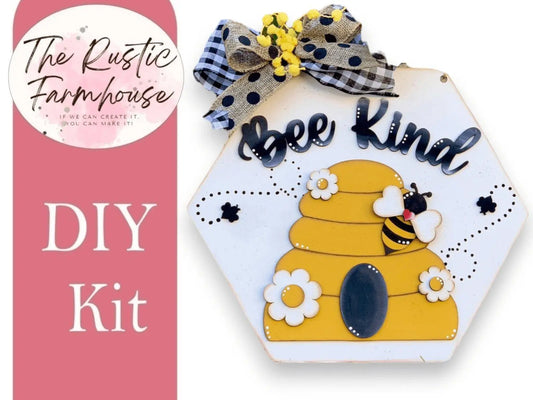 Bee Kind Door Hanger, Unfinished DIY Wood Kit, Blanks to Decorate Home Decor, DIY Door Hanger - RusticFarmhouseDecor