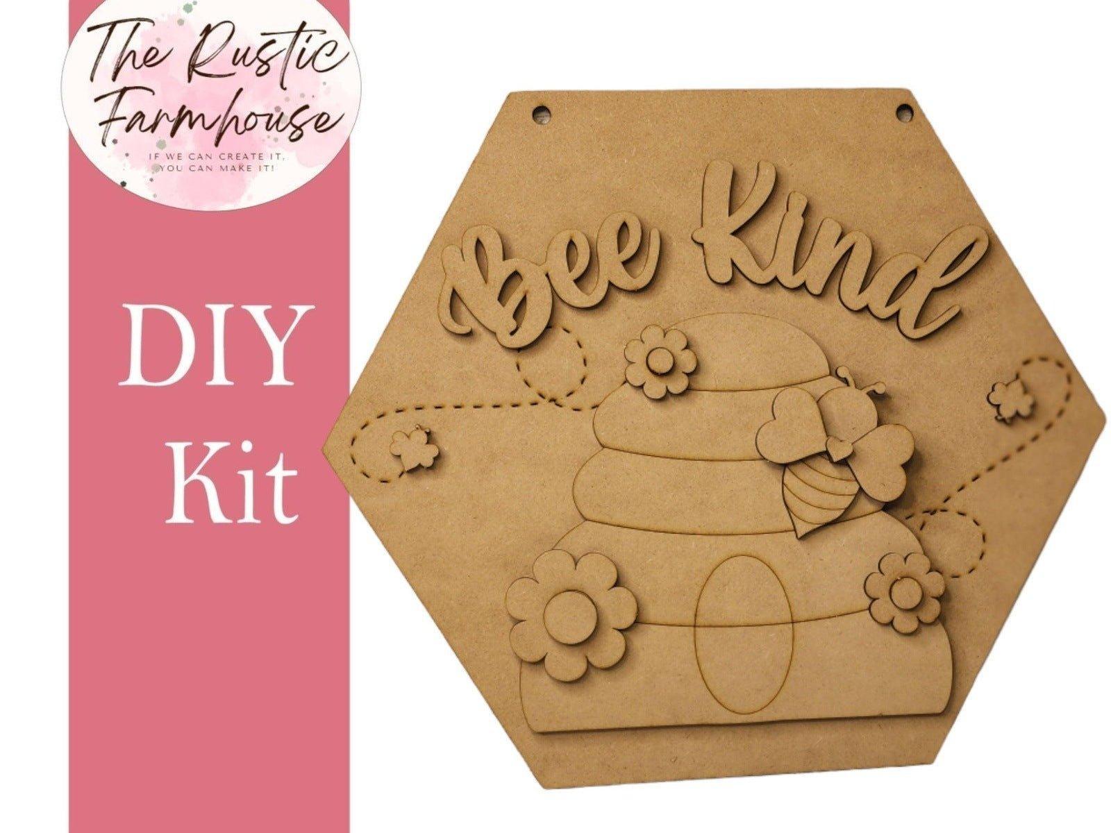 Bee Kind Door Hanger, Unfinished DIY Wood Kit, Blanks to Decorate Home Decor, DIY Door Hanger - RusticFarmhouseDecor