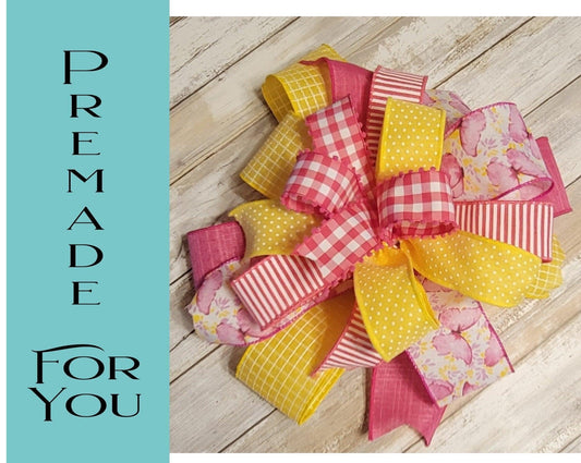 Bow 12" - Pink/Yellow Butterfly - RusticFarmhouseDecor
