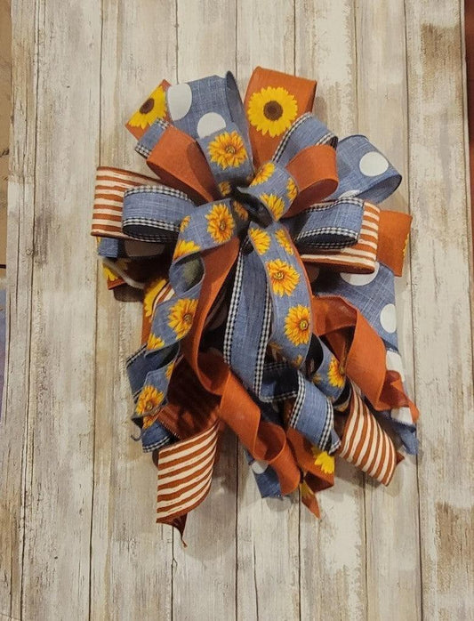 Bow - Blue & Orange (Scarecrow colors) - RusticFarmhouseDecor